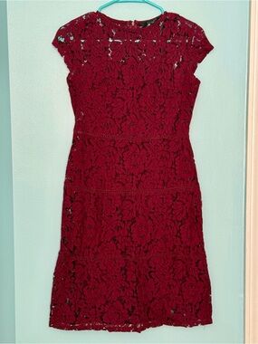 Burgundy Lace Midi Dress with Cap Sleeves